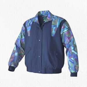 Vintage 90s Navy Retro Sunderland LPGA Multicolor Windbreaker Jacket Size Large